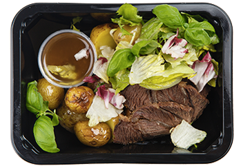 Салат с говяжьими щечками, бэйби-картофелем и овощами